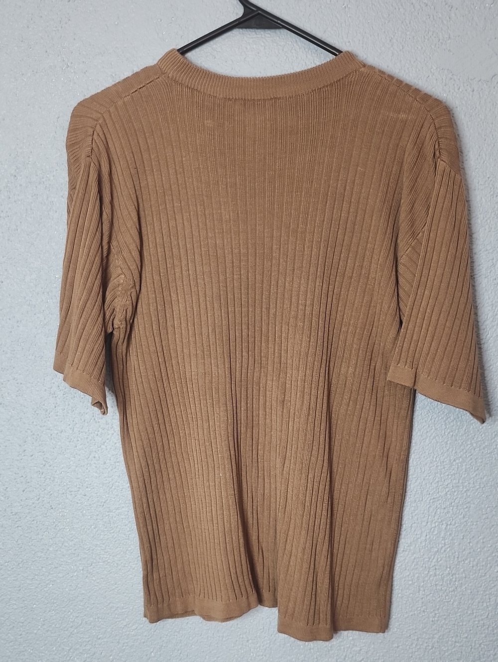 Norm Thompson Ribbed Silk Short-Sleeve Top in Camel Brown - Picture 3 of 3